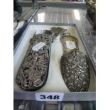 A pretty silver wall pocket designed as a slipper, Birmingham 1900, and a silver overlaid spectacles