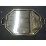 A nickel silver tea tray of canted rectangular form