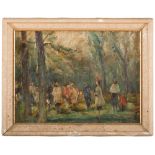 ANTONIO ASTURI (Vico Equense 1904 - 1986) Figures in the park Oil on cardboard cm. 20 x 28 Signature