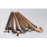 EIGHTEEN WOOD WALKING STICKS, LATE 19TH, EARLY 20TH CENTURY with knobs in horn, hard stones, metals,