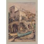 ANTONIO ASTURI (Vico Equense 1904 - 1986) Avenue Landscape Fishermen's house Three water-colors on