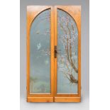 DOOR WITH TWO SHUTTERS, LATE 20TH CENTURY Walnut, with opal glass decorated in peach-wood.