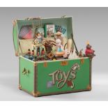 MODEL OF BOX OF THE TOYS, 20TH CENTURY in resins and metal lacquered. Measures cm. 19 xes 18 xes 24.