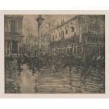 ANTONIO ASTURI (Vico Equense 1904 - 1986) Gondolas at St. Marco Square Boats Two draws to colored