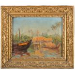 PAINTER OF THE 20TH CENTURY Tahiti Ol on cardboard cm. 18 x 23 Gilded frame PITTORE DEL NOVECENTO