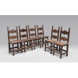 STAINED WALNUT WOODEN SIX CHAIRS, OLD STYLE, 20TH CENTURY with dual folder and legs straight