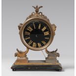 TABLE CLOCK, EARLY 19TH CENTURY of Neoclassic style, with metal box and ebonized wood base. Quadrant