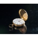 POCKET CLOCK with box in yellow gold 18 kts. and quadrant to white enamel with chronometer. Diameter