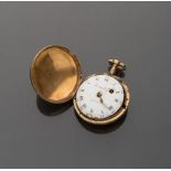 POCKET CLOCK with box in gold and quadrant in signed enamel Romilly. Oreficeria French elegant