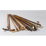 EIGHTEEN WALKING STICKS, LATE 19TH, EARLY 20TH CENTURY with handles in horn, bone, bamboo, stones