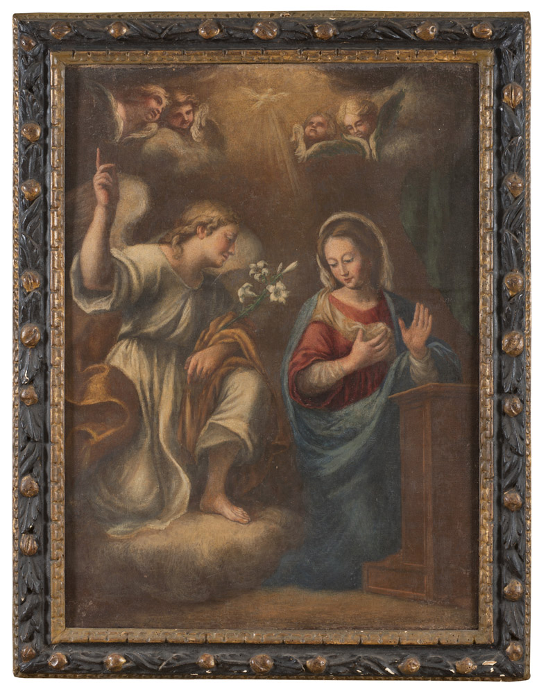 NEAPOLITAN PAINTER, END 17TH CENTURY The annunciazione Oil on canvas, cm. 80 x 60 Recent Relined.
