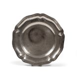 METAL DISH, EARLY 20TH CENTURY to circular outline, with edge moved. Diameter cm. 35, weight gr.