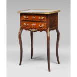 VIOLET EBONY SIDE TABLE, 19TH CENTURY with reserves in boxwood and pink ebony. Two drawers on the