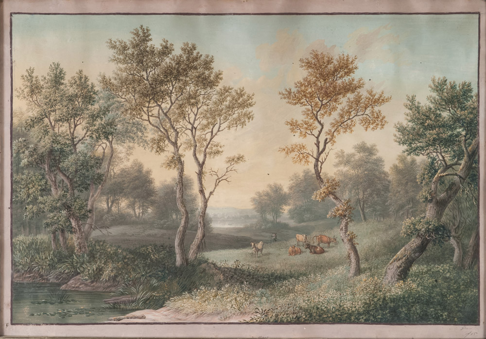 JOHANN GEORG VON DILLIS, att. to (Gmain 1759 - Monaco1841) FLUVIALE LANDSCAPE AND HERDS LANDSCAPE - Image 2 of 2