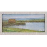 ANTONIO ASTURI (Vico Equense 1904 - 1986) River landscape Oil on cardboard cm. 9 x 20 Signature in