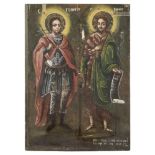 RUSSIAN PAINTER, MID 19TH CENTURY St. George and San Giovanni Battista Tempera on table, cm. 83 x 58