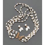 PARURE DI NECKLACE to four files of white rhombuses interposed by dice color gold and orecchiniI