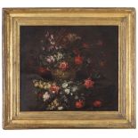 ROMAN PAINTER, 17TH CENTURY COMPOSITION OF FLOWERS WITHIN VASE IN HURLED COPPER Oil on canvas, cm.