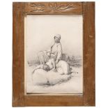 ITALIAN PAINTER, 19TH CENTURY TWO PILGRIMS Pencil and points of white on paper, cm. 26 x 18 Signed