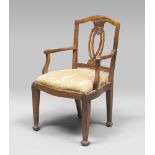 WALNUT ARMCHAIR, EMILIA LATE 18TH CENTURY with back pierced to double woven. Arms and moved