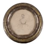 SCIPIONE VANNUTELLI (Genazzano 1834 - Rome 1894) ELEGANT WOMAN BACK Pencil on paper circular, cm.