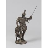 SCULPTOR OF EARLY 20TH CENTURY ROMAN SOLDIER WITH LEO Bronze burnished patina, cm. 38 x 21 x 24