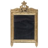 GILDED WOOD MIRROR, LATE 18TH CENTURY engraved frame with leaves. decorate upper to leaves and woven