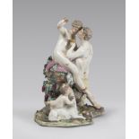 A BEAUTIFUL PORCELAIN GROUP, PROBABLY GERMANY LATE 18TH CENTURY in polychrome representing scene