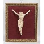 IVORY SCULPTURE OF CHRIST, 19TH CENTURY with movable arms. Wooden little frame and gilded plaster.