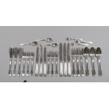 SET OF SILVER SILVERWARE , 20TH CENTURY composed by eighteen forks, twelve spoons, twelve knives,