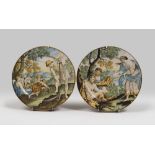 A PAIR OF MAJOLICA DISHES, CASTELLI CARMINE GENTILE, FIRST QUARTER 18TH CENTURY in polychrome,