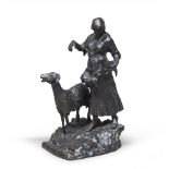 ITALIAN SCULPTOR, 19TH CENTURY SHEPHERDESS WITH HE-GOAT Bronze sculpture, cm. 43 x 21 x 27