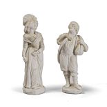 TWO BISCUIT SCULPTURES, NAPLES EARLY 19TH CENTURY representing gentlewoman and canter. Embankment