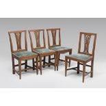 FOUR WALNUT CHAIRS, PROBABLY TUSCAN LATE 18TH CENTURY with backs pierced to banister and obelisk
