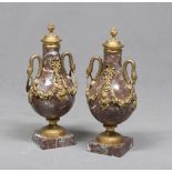 A PAIR OF RED BREACH VASES, FRANCE 19TH CENTURY with outline to banister and necks handles of