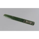 MALACHITE PAPERKNIFE, 20TH CENTURY with finishes in silver to double wrapper and initials of