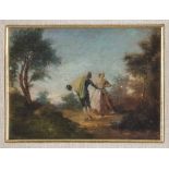 FRENCH PAINTER, 19TH CENTURY GALLANT SCENE IN THE WOOD Oil on panel, cm. 14 x 20 Not signed Framed