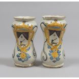 A PAIR OF MAJOLICA VASES, PALERMO LATE 18TH CENTURY to white enamel, with coat of arms of lineage