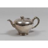 SILVER TEAPOT, PUNCH LONDON 1840 ball-body, handle and spout shrubs. Argentiere C. F. Charles Thomas