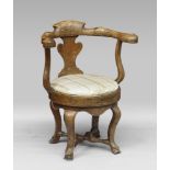 ARMCHAIR, PROBABLY 18TH CENTURY ROME in light walnut, with backrest openwork sterling and apples