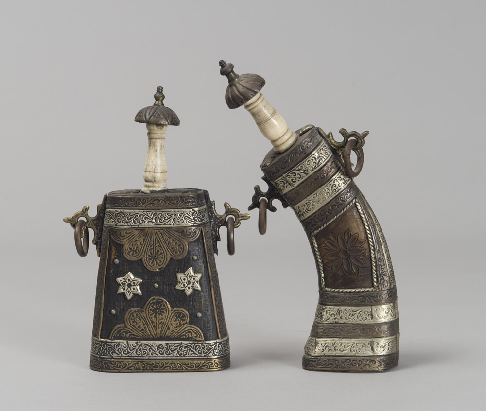 TWO ARAB GUNPOWDER CONTAINERS, FIRST HALF OF 20TH CENTURY