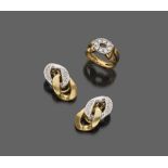 BEAUTIFUL PARURE DI COUPLE OF EARRINGS AND RING in white gold and yellow gold 18 kts., with