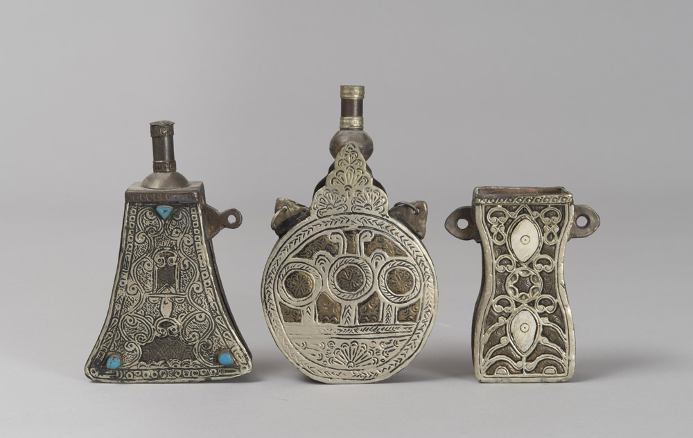 THREE ARAB GUNPOWDER CONTAINERS, FIRST HALF OF 20TH CENTURY