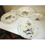 RAISED BOWL AND FOUR DISHES IN MAIOLICA, PRAISES 20TH CENTURY to white enamel and polychrome with