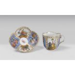 PORCELAIN CUP AND SAUCER, MEISSEN LATE 19TH CENTURY in polychrome and gold, with decorums to the