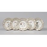 FIVE PORCELAIN DISHES, MEISSEN 20TH CENTURY with flower decoration and pierced edge in the trash.