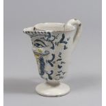 MAIOLICA SPOUT, CASTLES OF ABRUZZO 18TH CENTURY to white enamel, blue and ochre, with animate