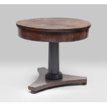 A BEAUTIFUL CIRCULAR WALNUT TABLE, FIRST HALF 19TH CENTURY with smooth band and column leg.