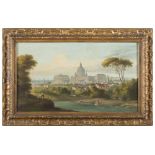 ITALIAN PAINTER, MID 19TH CENTURY VIEW OF ST. PIETRO AND CASTEL SANT' ANGEL FROM THE TEVERE WITH