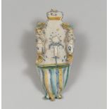 MAJOLICA STOUP, SOUTH ITALY 19TH CENTURY white enamel and polychrome, with decor in zoomorphic